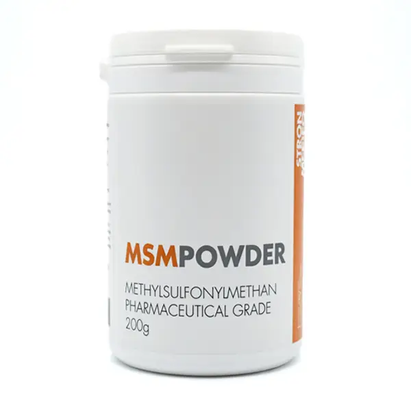 MSM powder methylsulfonylmethane i hvid beholder 200 g